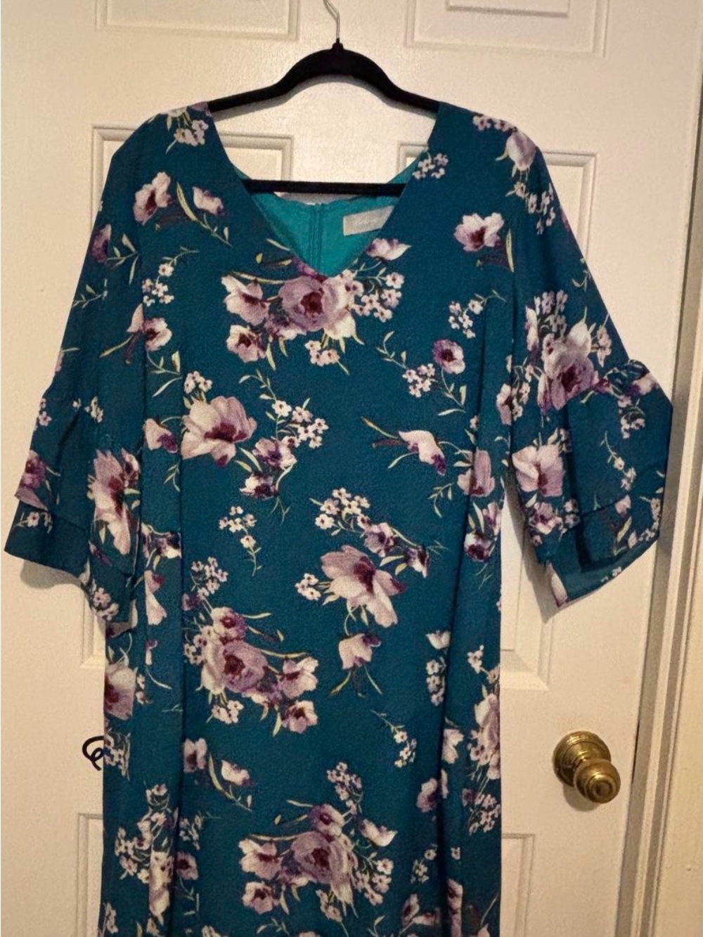 Teal Floral V-Neck Women’s Tunic Dress